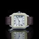 Cartior Santos Automatic Tourbillon Watch with Brown Leather Strap and Roman Numerals