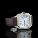 Brown Leather Strap Roman Numerals Lab Grown Diamond Watch Right Profile View