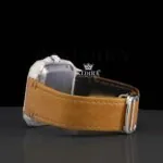 Brown Leather Strap Roman Numerals Moissanite Diamond Watch Back Side Cross View