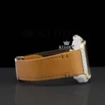 Brown Leather Strap Roman Numerals Moissanite Diamond Watch Right Profile View