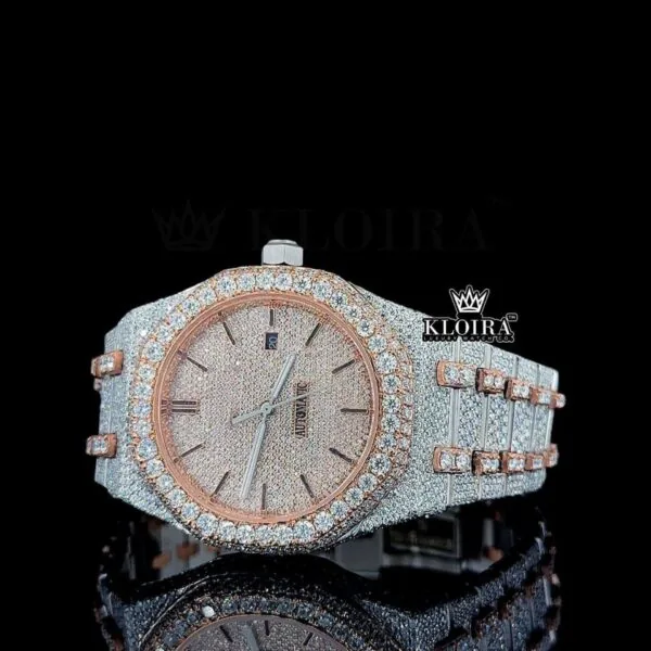 Bust Down AP Two Tone Moissanite Diamonds Watch Close Up Dial View