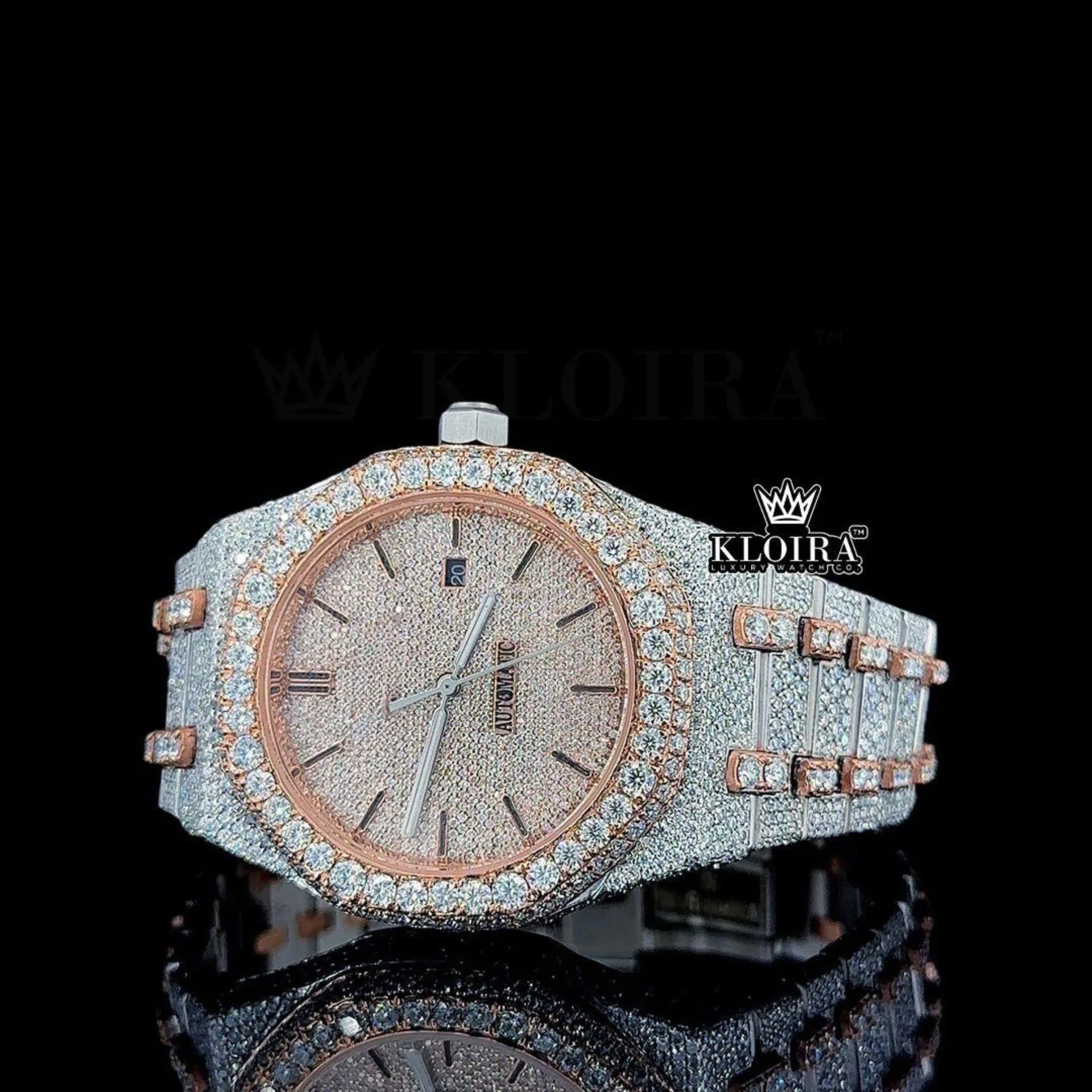 Bust Down AP Two Tone Moissanite Diamonds Watch Close Up Dial View