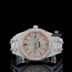 AP Bust Down Royal Oak Two Tone Moissanite Watch with Rose Gold and White Gold Details
