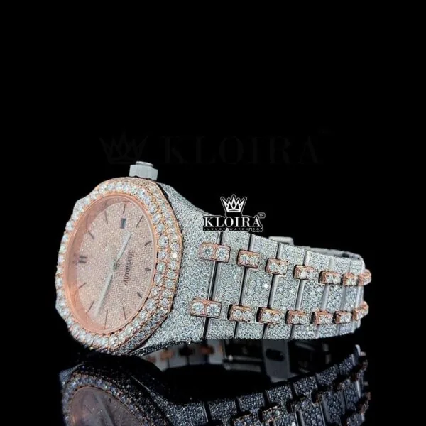 Bust Down AP Two Tone Moissanite Diamonds Watch Left Profile View