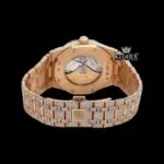 Bust Down Arabic Numerals Rose Gold Dial Moissanite Diamond Watch Caseback View