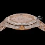 Bust Down Arabic Numerals Rose Gold Dial Moissanite Diamond Watch Crown View