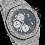 Bust Down Black Dial Chronograph Moissanite Diamond Watch Close Up Dial View