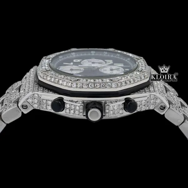 Bust Down Black Dial Chronograph Moissanite Diamond Watch Crown View