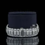Bust Down Black Roman Numerals White Dial Moissanite Diamond Watch Bracelet View