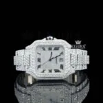 Cartior Bust Down Moissanite Diamond Watch with White Dial and Roman Numerals