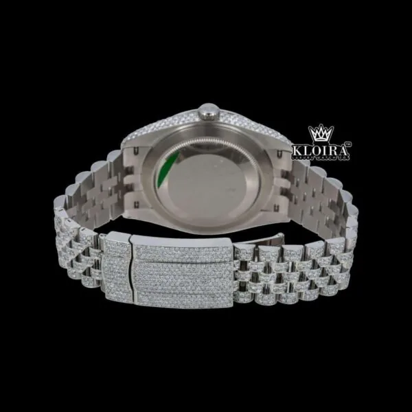 Bust Down Rainbow Roman Numerals Silver Moissanite Diamond Watch Caseback View
