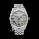 Roles Bust Down Rainbow Roman Numerals Moissanite Watch