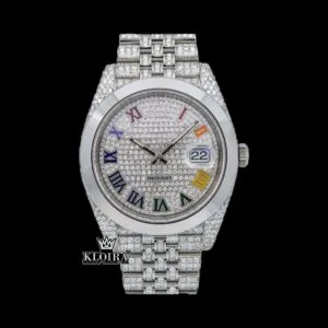 Roles Bust Down Rainbow Roman Numerals Moissanite Watch