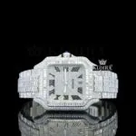 Cartior Bust Down Roman Numerals Baguette Moissanite Watch with gold plating and baguette stones