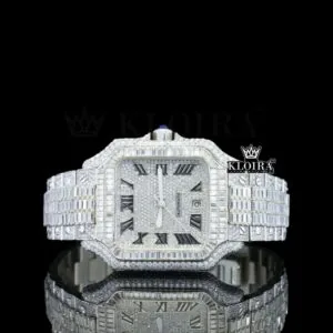 Cartior Bust Down Roman Numerals Baguette Moissanite Watch