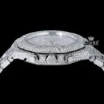 Bust Down Silver Dial Stick Markers Chronograph Moissanite Diamond Watch Crown View