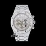 AP Bust Down Chronograph Moissanite Diamond Watch with White Dial and Gold Plating