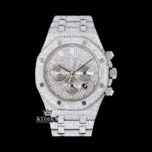 Bust Down Silver Dial Stick Markers Chronograph Moissanite Diamond Watch