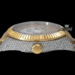 Bust Down Two Tone Yellow Dial Roman Numerals Fluted Bezel Moissanite Watch Crown View