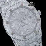 Bust Down White Dial Diamond Markers Moissanite Diamond Watch Close Up Dial View