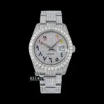 Roles Bust Down Moissanite Diamond Watch with White Dial and Rainbow Arabic Numerals