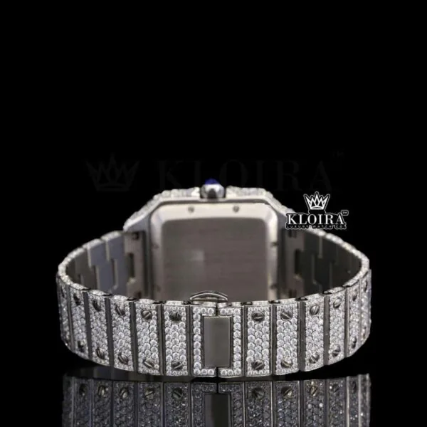 Bust Down White Dial Roman Numerals Moissanite Diamond Watch Caseback View