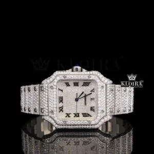 Bust Down White Dial Roman Numerals Moissanite Diamond Watch