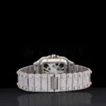 Cartior Natural Diamond Skeleton Watch Iced Out 42mm featuring a luxury diamond bracelet and clasp back view.