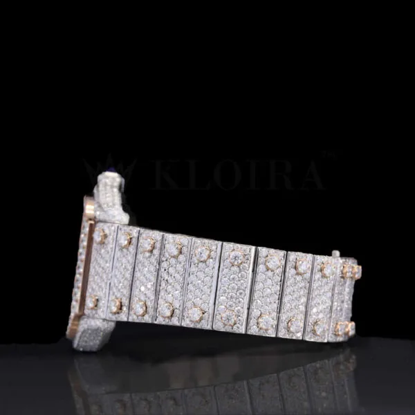 Cartior Natural Diamond Skeleton Watch Iced Out 42mm with detailed diamond links and elegant side profile left side view.