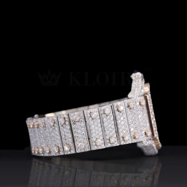 Cartior Natural Diamond Skeleton Watch Iced Out 42mm showcasing diamond-set bracelet and sapphire crown right side view.