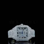 Cartior Santos De Silver 41mm Moissanite Watch with bright white dial and black Roman numerals