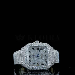 Cartior Santos De Silver 41mm Moissanite Swiss Made Watch