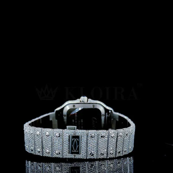 Cartior Santos De Royal Women Silver 36mm Diamond Studded Swiss Made Black Roman number Watch
