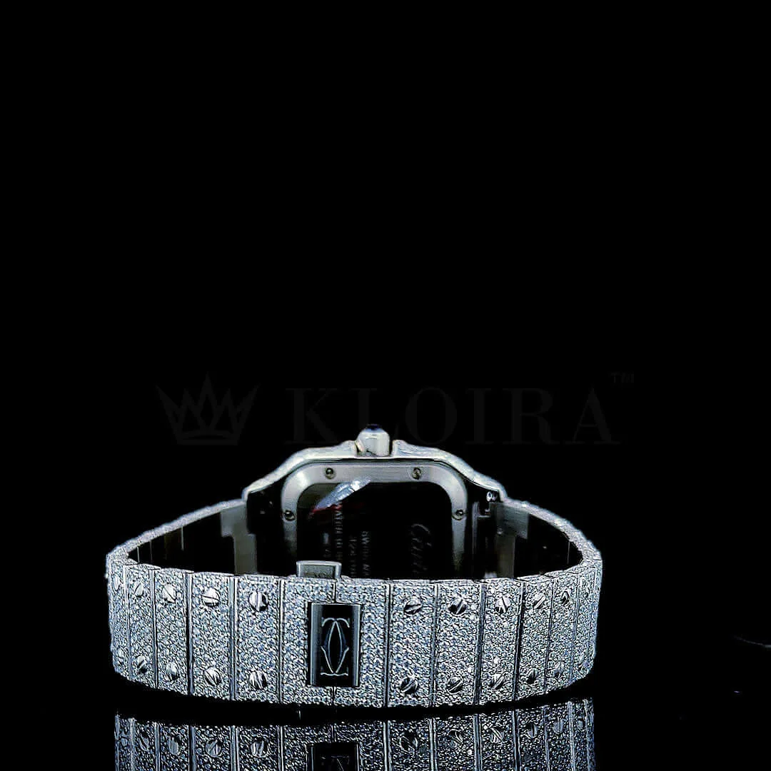 Cartior Santos De Royal Women Silver 36mm Diamond Studded Swiss Made Black Roman number Watch