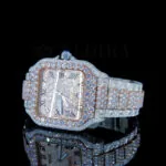 Cartior Santos De Silver 41mm Diamond Studded Swiss Made Black Roman Numerals & White Hands Watch