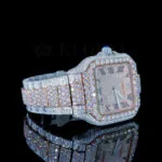 Cartior Santos De Silver 41mm Diamond Studded Swiss Made Black Roman Numerals & White Hands Watch