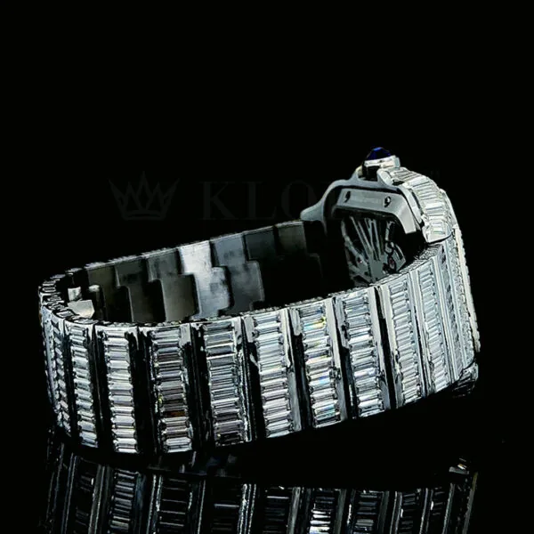 Cartior Santos De Silver 41mm Diamond Studded Swiss Made Blued Hands Skeleton Dial Watch