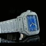 Cartior Santos De Silver 41mm Diamond Studded Swiss Made Bright Blue Dial Watch