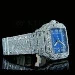 Cartior Santos De Silver 41mm Diamond Studded Swiss Made Bright Blue Dial Watch