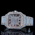 Cartior Santos De Silver 41mm Diamond Studded Swiss Made Bright Rose Dial Watch