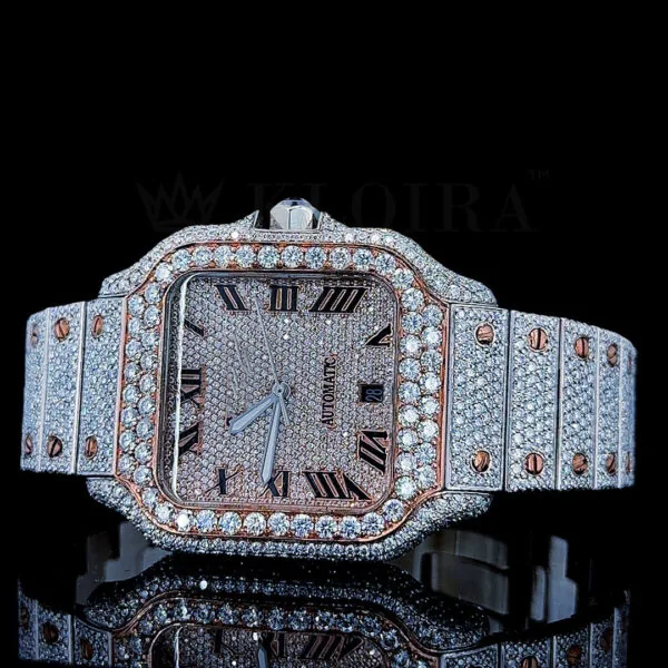 Cartior Santos De Silver 41mm Diamond Studded Swiss Made Bright Rose Dial Watch