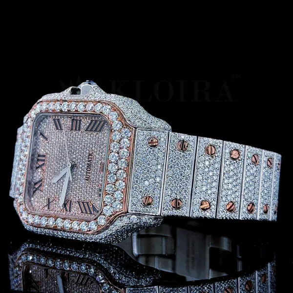 Cartior Santos De Silver 41mm Diamond Studded Swiss Made Bright Rose Dial Watch