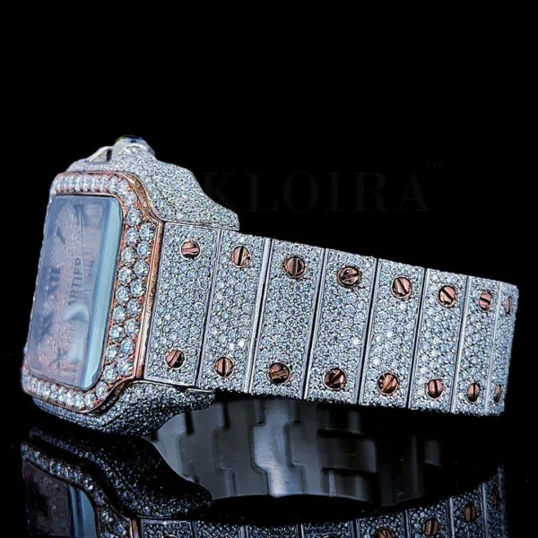 Cartior Santos De Silver 41mm Diamond Studded Swiss Made Bright Rose Dial Watch