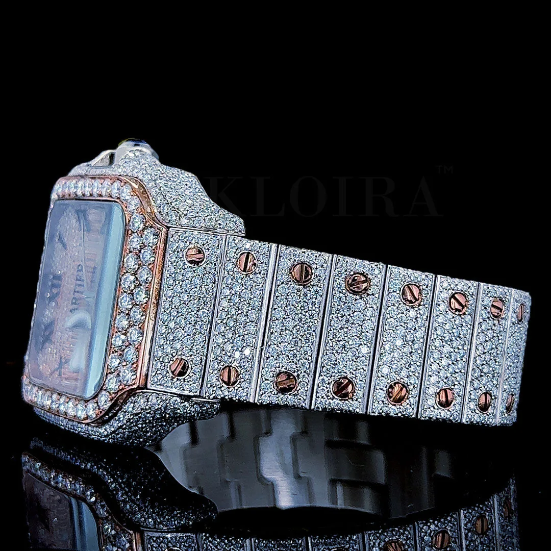 Cartior Santos De Silver 41mm Diamond Studded Swiss Made Bright Rose Dial Watch