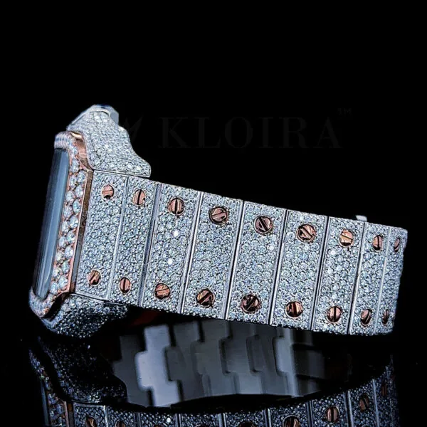 Cartior Santos De Silver 41mm Diamond Studded Swiss Made Bright Rose Dial Watch