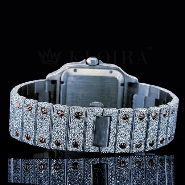 Cartior Santos De Silver 41mm Diamond Studded Swiss Made Bright Rose Dial Watch