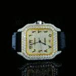 Cartior Santos De Silver Moissanite Watch with Yellow Dial