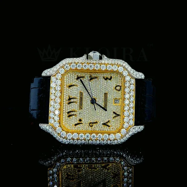Cartior Santos De Silver 41mm Diamond Studded Swiss Made Bright Yellow Dial Watch