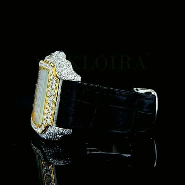 Cartior Santos De Silver 41mm Diamond Studded Swiss Made Bright Yellow Dial Watch