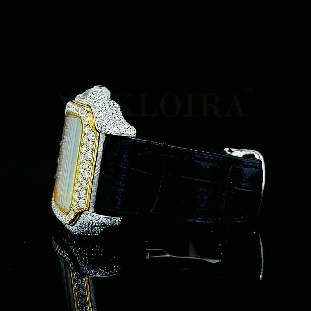 Cartior Santos De Silver 41mm Diamond Studded Swiss Made Bright Yellow Dial Watch